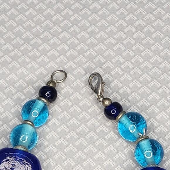 Chunky Blue Glass Beaded Necklace Retro Statement Jewelry - Picture 8 of 8